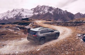 2020 toyota rav4 trd with mountains in background
