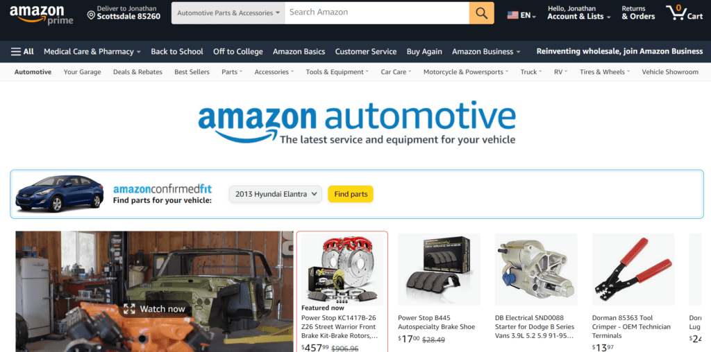 Amazon Automotive website
